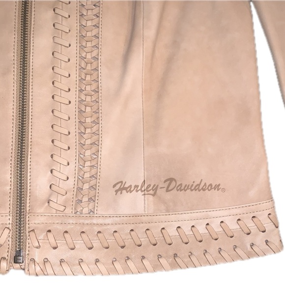 Harley Davidson Wanderlust Tan Cream Genuine Leather Moto Biker Jacket Size S - Picture 4 of 8